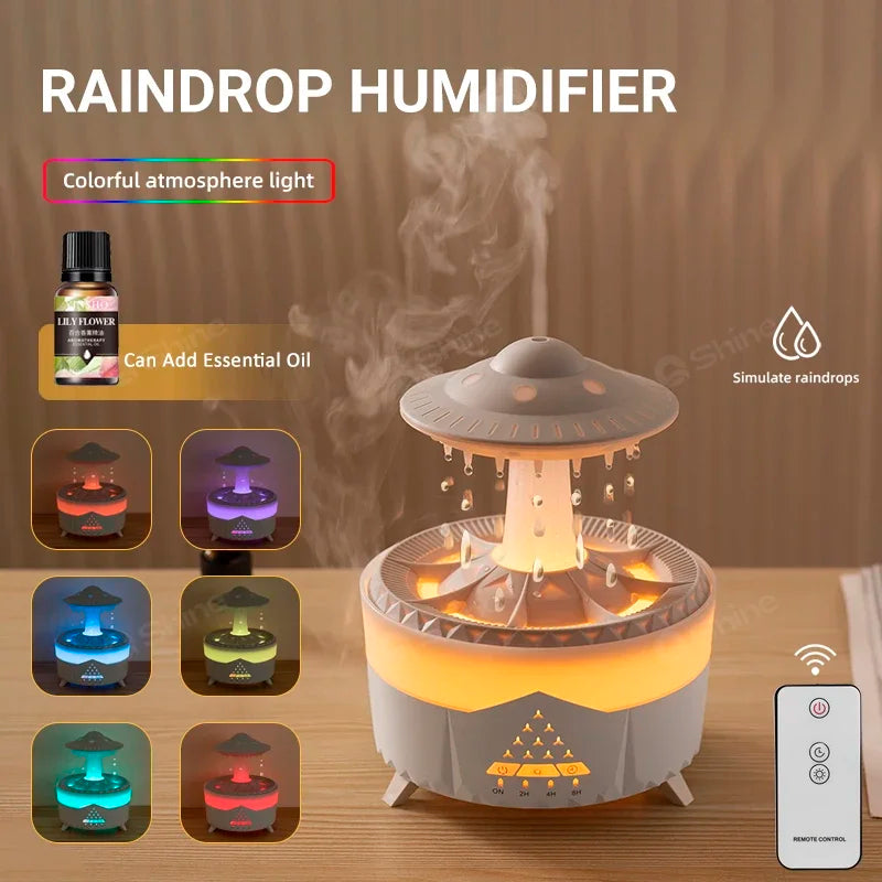 Rain Cloud Humidifier Water Drip with Remote Raindrop Humidifier Rain Cloud Diffuser Mushroon Air Humidifier with Rain Lamp